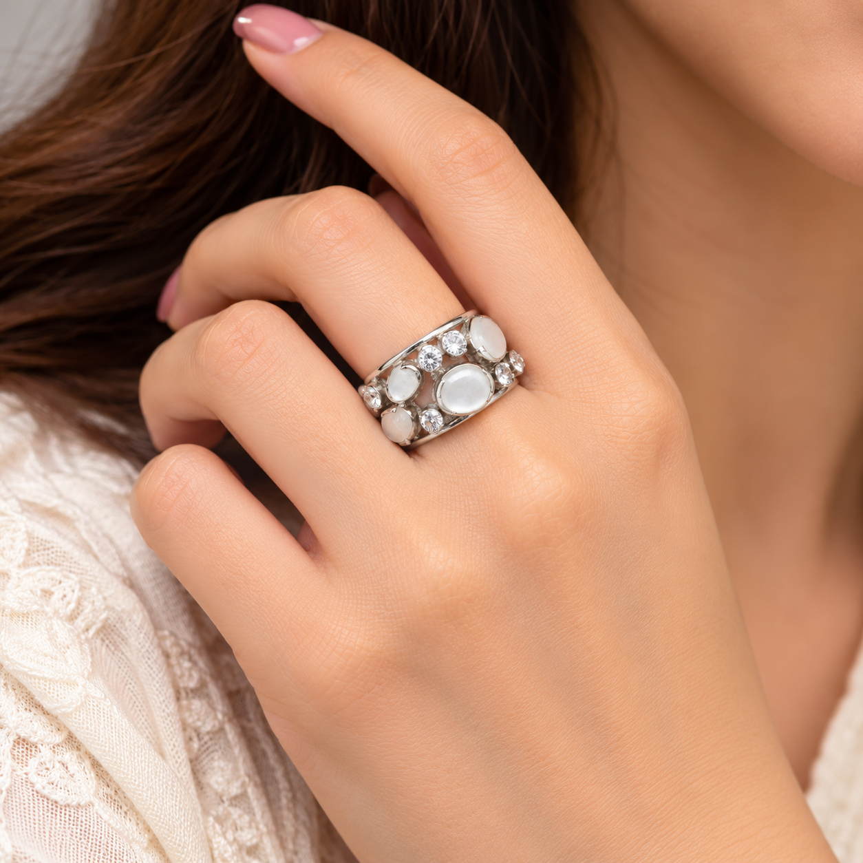 White Stone Cluster Ring preview