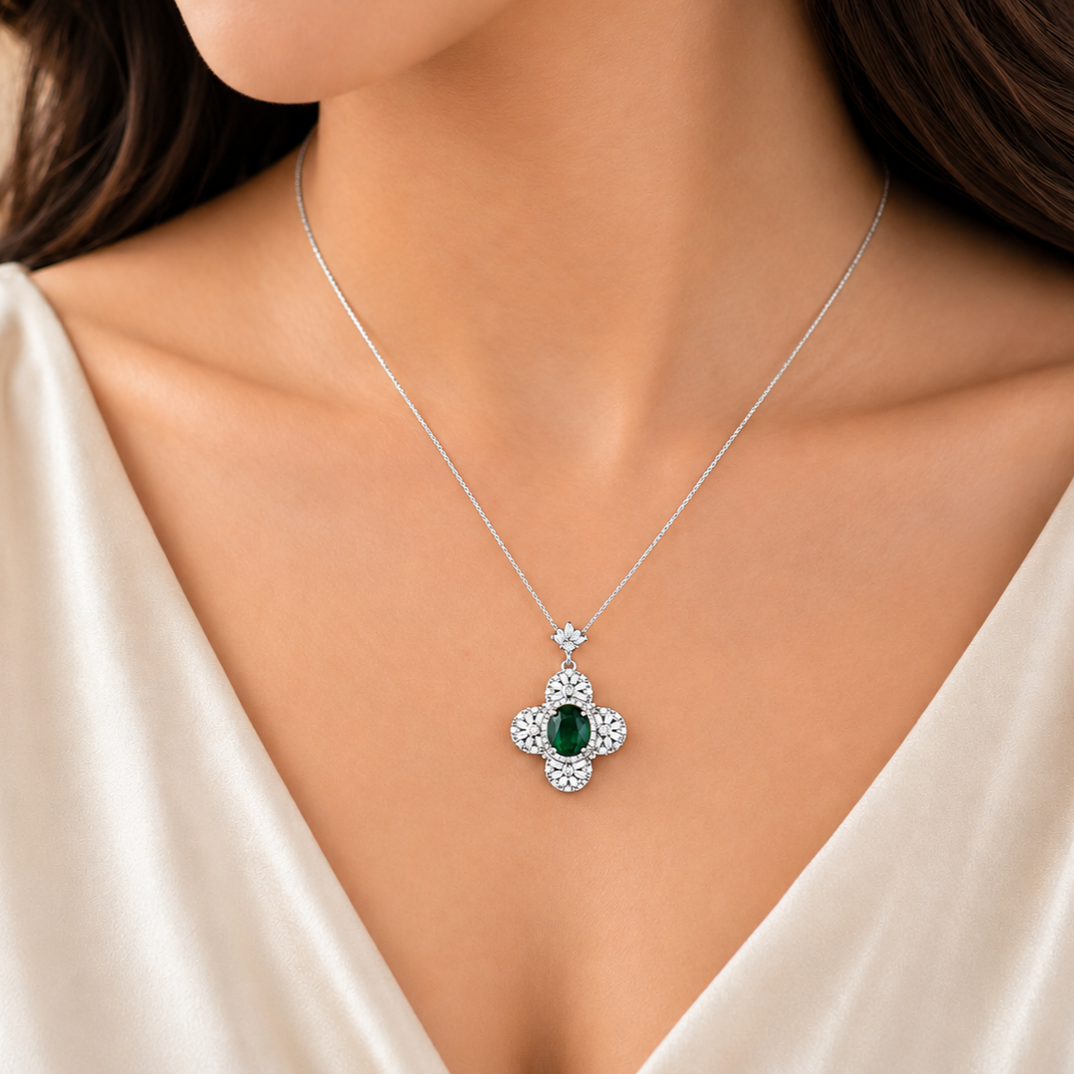 Emerald Floral Pendant Without Chain preview