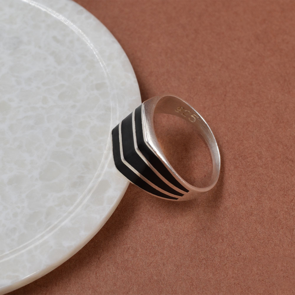 Men’s Silver Black Enamel Stri