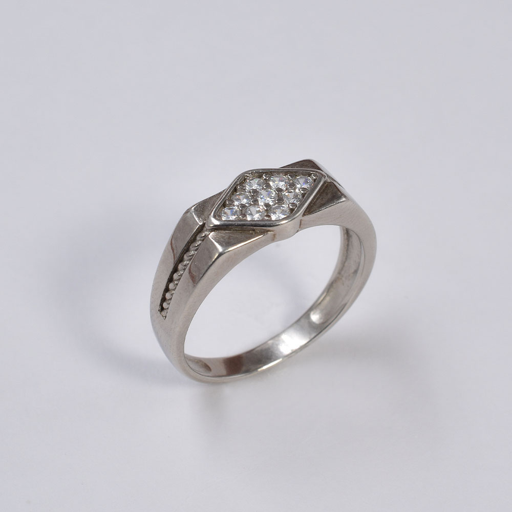 Men’s Silver CZ Black Enamel R