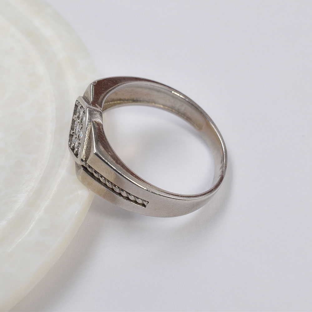 Men’s Silver CZ Black Enamel R